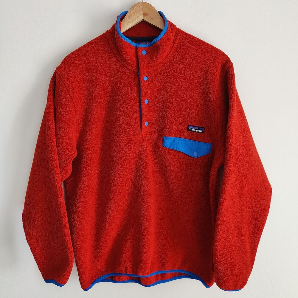 Vintage 90s Patagonia Synchilla Mens Size S Red Fleece Snap T Pullover Sweater